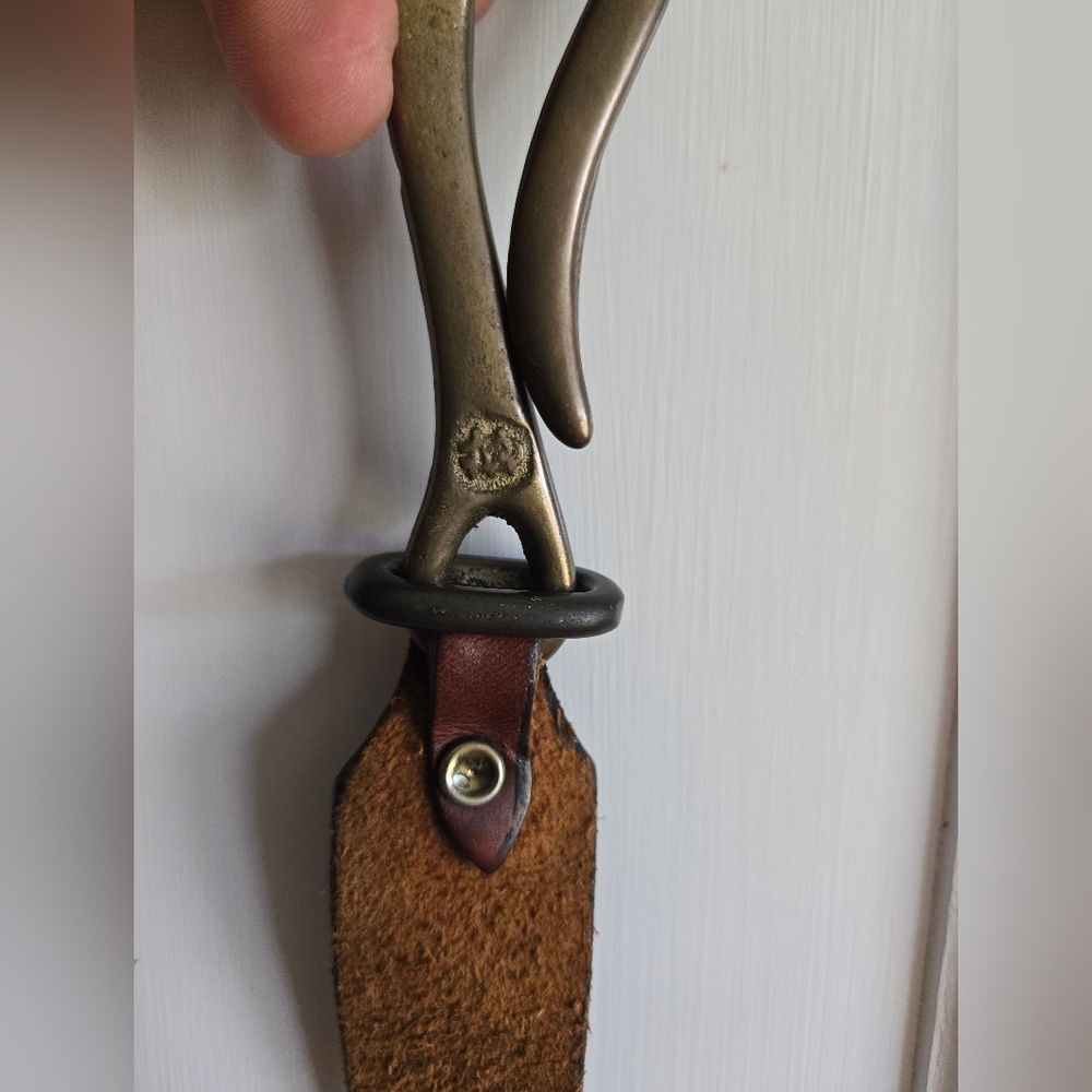 36in Vintage Brass Nautical Pelican Hook Darker Brown Leather Belt - Picture 8 of 16